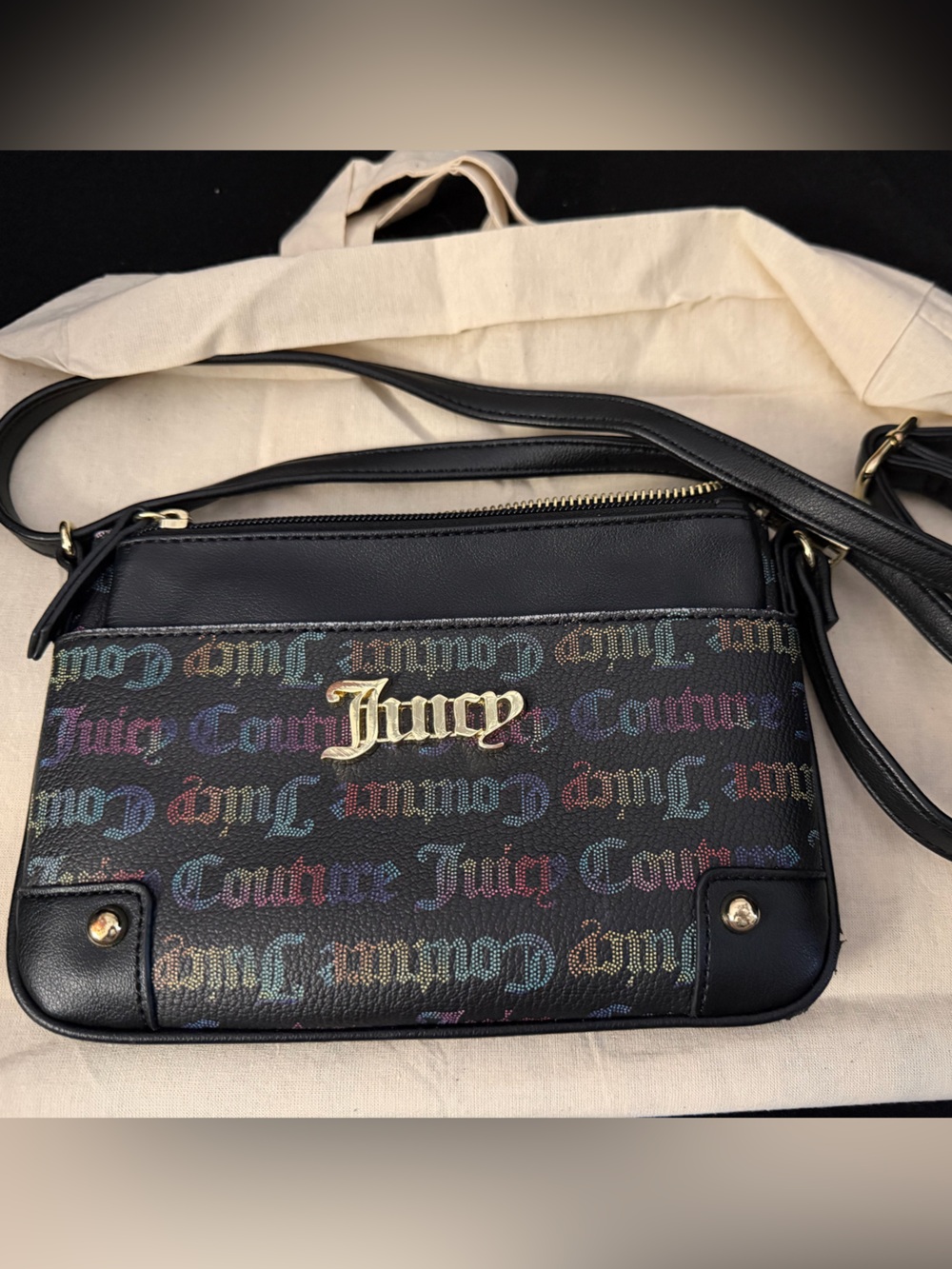 Juicy Couture Black Crossbody with Multicolor Logo Script